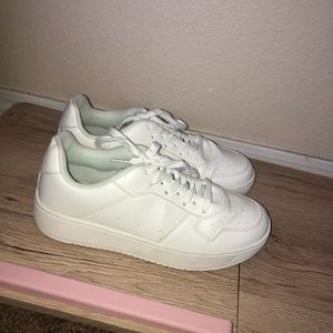 white lace up platform trainer